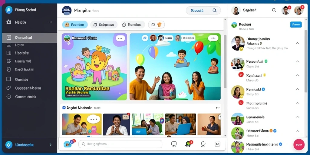 Menampilkan fitur komunitas yang memungkinkan interaksi antar pemain.